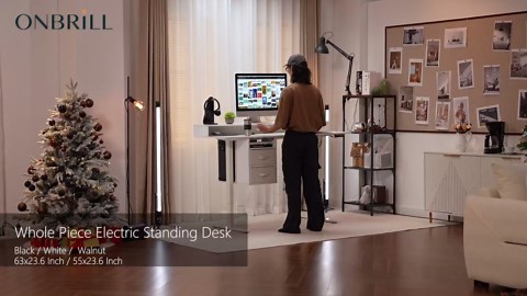 ONBRILL Standing Desk with Drawers, 63x24 Inch Electric Stand Up Desk with 3 Drawers and Open Storage Shelf, Adjustable Height 28-46 Inches for Home and Computer Workstation, White