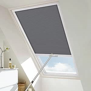 Skylight Blinds for Ceiling, Cordless Cellular Shades Thermal Insulation Honeycomb Blinds for Roof Inclined Plane Room Windows, Easy to Install - Custom Size (Light Filtering, Blue Haze)