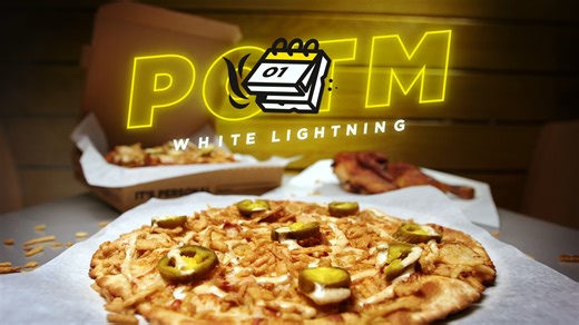 Welcome back, White Lightning! May’s Pizza Of The Month is our fan-favorite Alabama White BBQ and smoked chicken pizza! We top it with more white BBQ sauce, crispy onions, and serve it with a side of pickled jalapeños. | Azzip Pizza