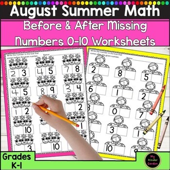 August Before and After Numbers Worksheets Missing Numbers 0-10 Kindergarten