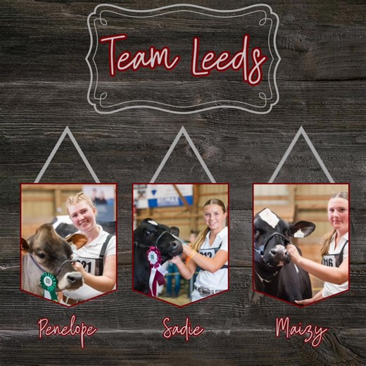 Meet the 2025 Leeds TD Classic Team! Penelope Patterson, Sadie, Jailyn, and Julia Chisholm, Ethan and Sam Grant, Maryn Hunter and Carly Fleming - with Maizy Crawford as our herdsperson. Follow along on Facebook and our instagram @leedsroyalteam | Leeds 4-H TD Dairy Classic Team
