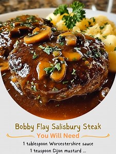 93K views · 321 reactions | Bobby Flay Salisbury Steak Ingredients: For the Steaks ...... Full Recipe in Coʍmеոτ  | The Family Recipes | Facebook