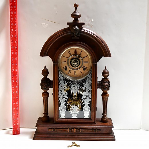 Antique Gilbert Jupiter Clock: Lion Heads, Etched Glass, Working Condition - Etsy