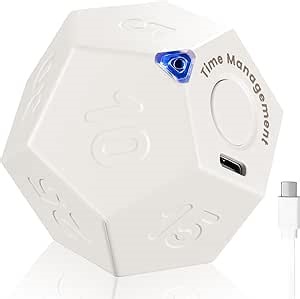 Cube Timer Rotating Productivity Timer - Rechargeable Visual Timer Pomodoro Timer Sound Vibrate Light Alarm Flip Timer for Time Management Kids ADHD White