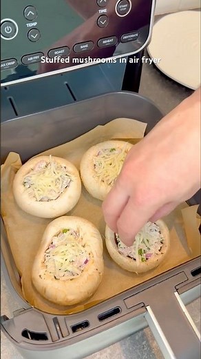 air fryer stuffed mushrooms recipe with onion, ricotta and mozzarella #shorts #mushroom #recipe