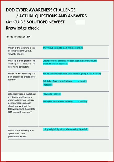 Dod Cyber Awareness Challenge Actual Questions And Answers A video
