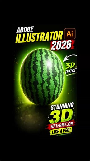 🍉 Adobe Illustrator 2026: Create a Stunning 3D Watermelon Like a Pro! #shorts