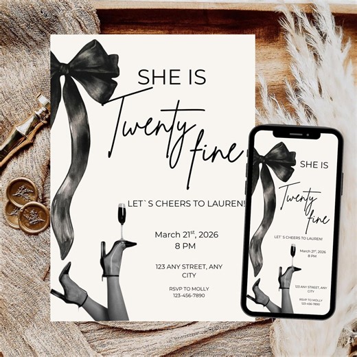 Twenty Fine Birthday Invitation Template | Modern Canva Invite (digital Download) - Etsy