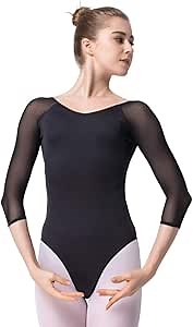 KUKOME Ballet Dance Leotards for Women, Teen, Girls Dance Bodysuit 3/4 Sleeve Leotards