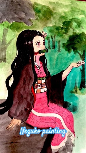Nezuko Kamado Colour Painting – Demon Slayer Fan Art ! #shorts #ytshorts #youtubeshorts ✨