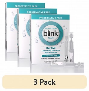 (3 pack) Blink Tears Eye Drops for Dry Eyes, Preservative Free Lubricating Eye Drops, Sterile Single Use Vials, Gentle Eye Care for Mild to Moderate Dry Eye Symptom Relief, 25 Count, 0.01 fl oz Vials