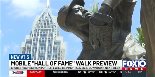 Hall of Fame statues are up in Downtown Mobile