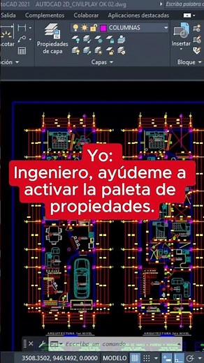 Comando: activación de paletas de propiedades en autocad 2D.
