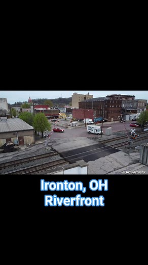 Train passing by the Ironton, OH Riverfront | 740 Dronography