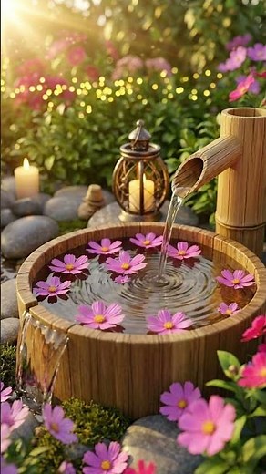 Relaxing Piano Zen Garden 🌸 Calm Water Fountain & Soft Breeze Ambience