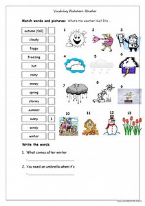 Vocabulary Matching Worksheet - WEATHER