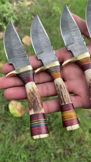 Damascus Steel Hunting Knives Stag Horn Handle #camping #damascus #hunting