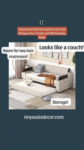 Tiny Peek: Twin Daybed Couch with Storage, Trundle & USB