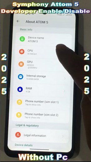 Symphony Attom 5 Developer Setting Enable/Disable ✅ Without Pc 2025