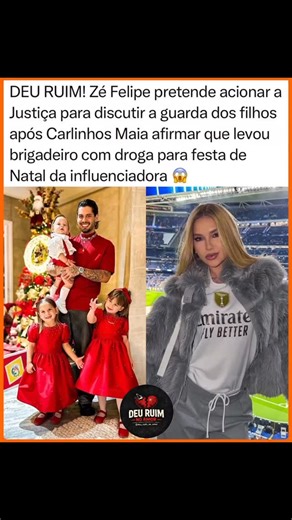 Adriano Cabo | Relacionamento & Divórcio on Instagram: "Zé Felipe estuda levar o caso à Justiça para reavaliar a guarda dos filhos após declarações feitas por Carlinhos Maia envolvendo a festa de Natal organizada pela influenciadora. A repercussão começou depois que Carlinhos afirmou publicamente que teria levado brigadeiro com droga para o evento. A situação gerou forte reação porque a confraternização era voltada ao Natal e contou com a presença de crianças, inclusive os filhos de Zé Felipe. P
