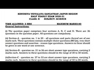 Class 10 Science Half Yearly Question Paper of ( 2020 - 21 ) | 2021 Cbse / ICSE Board Exam
