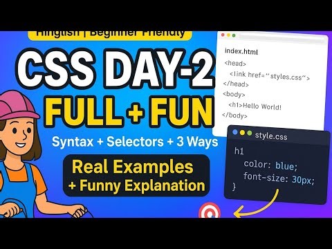 CSS Day-2 | CSS Syntax, Selectors & 3 Ways to Use CSS – Full Beginner Guide with Examples (Hinglish)