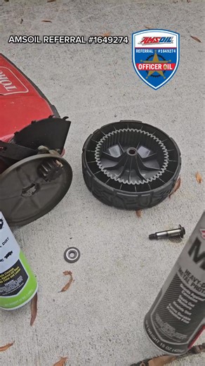 Finishing up the lawn mower wheel repair with a final touch of AMSOIL Heavy-Duty Metal Protector 🔩🛢️ — locking in smooth movement and long-term rust protection 💪🌿 Ready to roll for the next mow! ✅ https://www.amsoil.com/c/general-purpose-cleaners-protectants/51/?zo=1649274 | Officer Oil