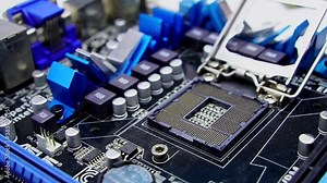 Clean up Socket for the motherboard.Socket for the motherboard with light Computer parts,Technological background.