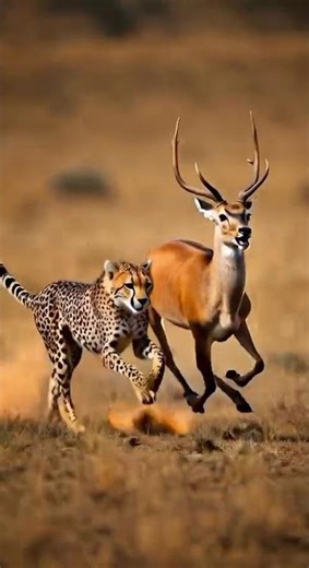 Cheetah vs Deer race, intense high-speed chase, dynamic competition#tiger#deer#race#wildlife