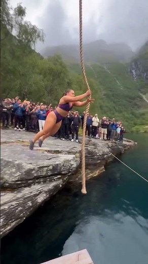 She Sent It Off a Norwegian Fjord Cliff 🏔️ #challenge #obstaclecourse #usa #us #canada