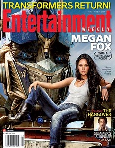 Megan Fox and Optimus Prime on cover of June 19 edition of Entertainment Weekly