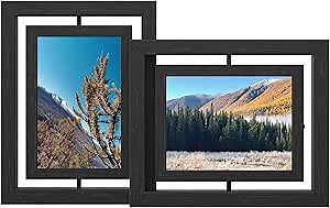 SONGMICS Picture Frames, Set of 2 Rotating Photo Frames for 5 x 7 Inch Pictures, Swivel Picture Frame, Double Glass, for Tabletop Display or Wall Hanging, MDF, Black URPF258B01