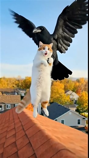 Wild Rooftop Encounter: Cat vs Crow | Realistic Animal Behavior