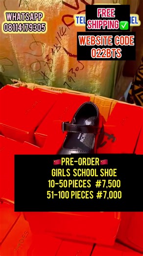 GIRLS SCHOOL SHOE; WEBSITE CODE - 022BTS MERCHANT 🇨🇳 BACK TO SCHOOL PREORDER✅ Normal Price - ~N11,000~❌ PRE-ORDER PRICE - N7,500 (10-50packs) PRE-ORDER PRICE - N7,000 (51-100packs) AVAILABLE SIZES: 23 24 25 26 27 28 29 30 31 32 33 34 THIS IS A STRICTLY WEBSITE SALE!! !! !! YOU CAN ALSO ORDER ON TELEGRAM (Link in bio) The website is locked till the Sale Starts DATE WILL BE ANNOUNCED SOON Expected date of Arrival - JUNE MONTH END To see videos on all the deals, join our BTS Telegram channel (lin