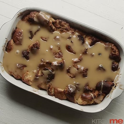 Glazed Doughnut Bread Pudding with Vanilla Sauce