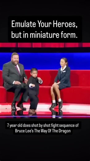 Adam Gertsacov - Clown & Comedy Coach on Instagram: "Learning from your heroes by practicing what they do is a time honored way of learning physical disciplines. Where it gets visually exciting and often a little humorous is when you get somebody really young to do something that seems very adult, and long beyond their capabilities or years. This 7 year old does a frame by frame perfect rendition of a Bruce Lee fight sequence. If he were 18 it would be mildly interesting. A 7 year old doing it b