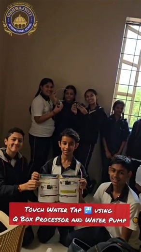 MIT Vishwajyoti International School- Mumbai on Instagram: "🚰Our Touch Water Tap Robotics Project works on a simple yet smart concept..press the push button and the tap starts, release it and the water stops. Made using a Q-Box processor, push button, and water pump, this project teaches students how automation can save water and make everyday life smarter. Hands-on learning at its best! 🤖✨ #RoboticsProject #TouchWaterTap #MITVIS #STEMEducation #WaterConservation [Touch Water Tap Project, Robo