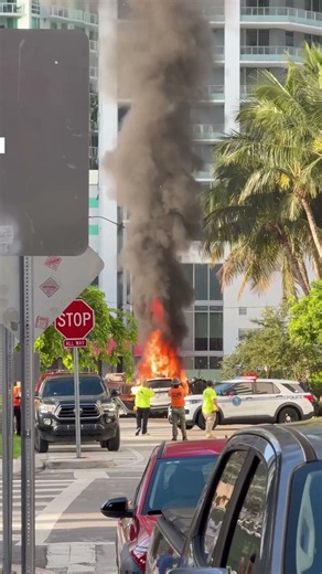 Crane Collapses Onto Moving Vehicle in Miami, Sparks Fire #shorts