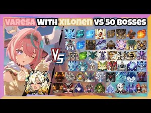C0R1 Varesa with C0 Xilonen Support vs 50 Bosses (WL 9) Without Food Buff | Genshin Impact