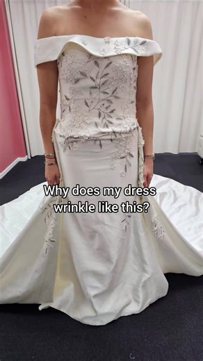 Wedding Dresses & Alterations on Instagram: "Wrinkles at the abdomen don’t always mean the dress is “too loose” or that you need it taken in. A lot of the time it’s actually a tension issue. If the skirt is too tight through the upper thigh/hip, the fabric can’t drop down properly. It gets stuck, rides up, and those wrinkles show up across the tummy area. That’s why bridal alterations aren’t a checklist… they’re a diagnosis and hence we always recommend taking your wedding dress to a bridal alte