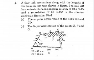 A four link mechanism along with the lengths of the links in mm... | Filo