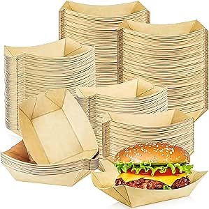 250 Pack 1Lb Paper Food Boat Trays Disposable Paper Boat Plates Containers, Kraft Food Serving Tray Boats Bowls for Snack Fries Popcorn BBQ HotDog Sandwich Dessert Taco Nacho