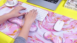 Large Mouse Pad with Cooling Gel Wrist Rest Keyboard Palm Rest Set, 3-in-1 Extended Gaming Mouse Pad Desk Mat with Ergonomic Wrist Support, Non Slip Base for Home Office Laptop Computer