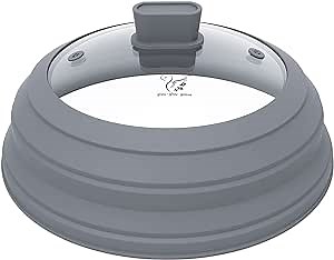 Microwave Splatter Cover Glass Splatter Guard Lid with Collapsible Silicone for Food Pot Plate Cover 10.8 inch Light Grey