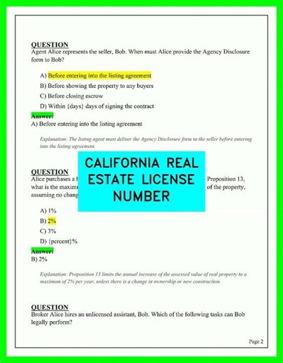 CALIFORNIA REAL ESTATE LICENSE NUMBER Exam Prep Guide 2026 Practice Questions & Study Tips Updat