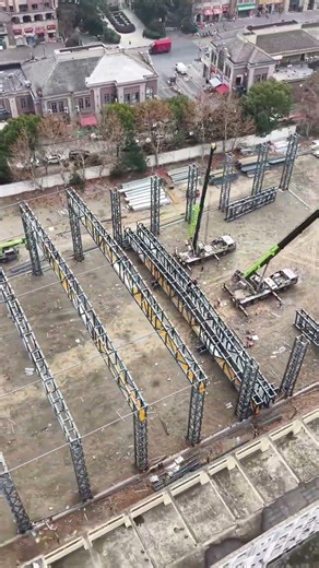 Steel Truss Structure Installation in Shanghai | Aerial Drone Footage
