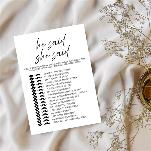 He Said She Said Game, Editable Bridal Shower Games, Bride or Groom Canva Template - Etsy