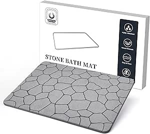 Stone Bath Mat - Diatomaceous Earth Shower Mat, Non-Slip Diatomite Stone Bathmat, Super Absorbent Quick Drying Bathroom Floor Mat, Easy to Clean (23.6 x 15.4 Darkgrey Cobblestone), Large