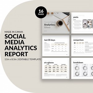 Beige Social Media Analytics Report Template | Social Media Performance Report | Canva Monthly Presentation | Business Audit | KPI Dashboard - Etsy