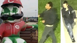2 wanted in vandalism of Mr. Redlegs bench